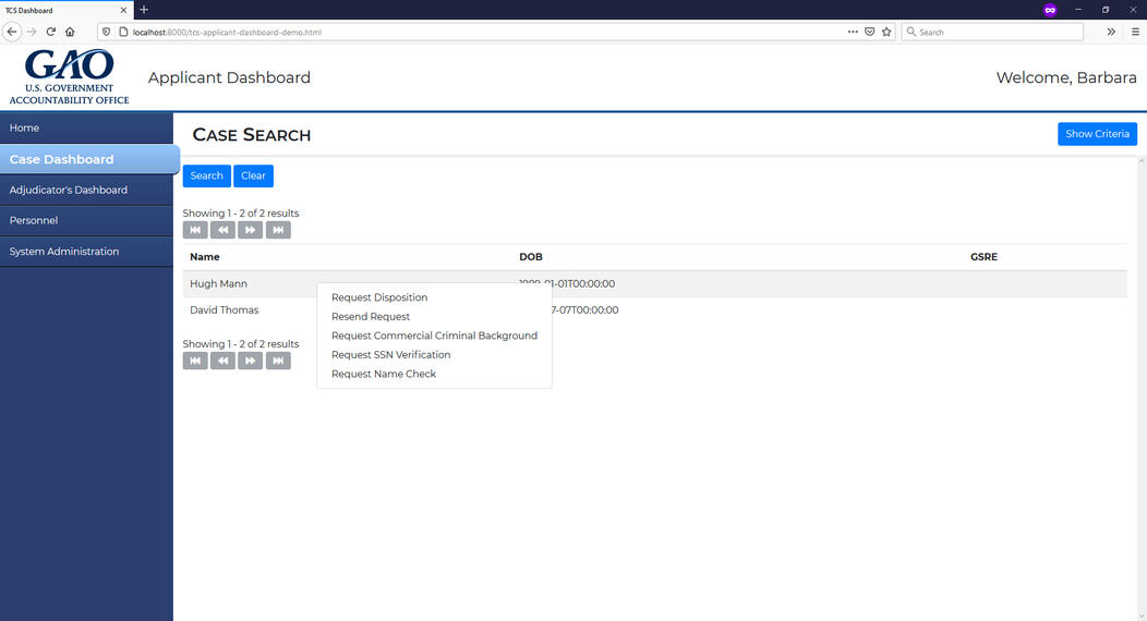 Case Search Context Menu